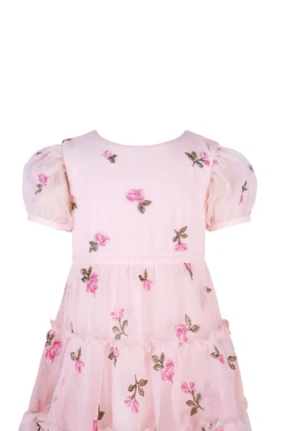 Zunie Embroidered Puff Sleeve Party Dress In Pink