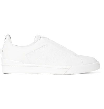 Ermenegildo Zegna Triple Stitch Full-grain Leather Slip-on Sneakers - White