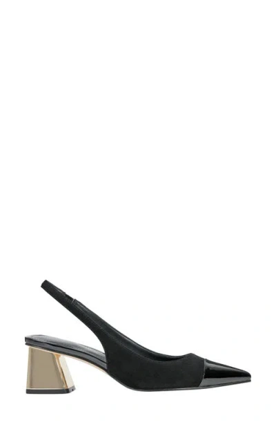 Marc Fisher Mirrored Block Heel Slingback Pump In Black