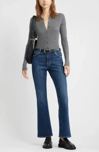 Open Edit Collared Merino Wool Cardigan In Gray