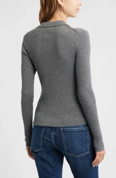 Open Edit Collared Merino Wool Cardigan In Gray