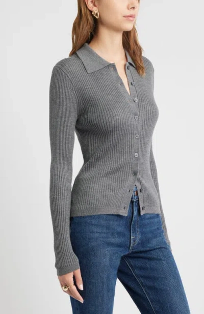 Open Edit Collared Merino Wool Cardigan In Gray