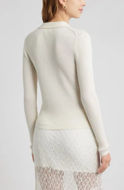 Open Edit Collared Merino Wool Cardigan In White