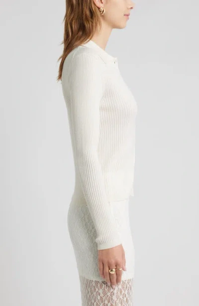 Open Edit Collared Merino Wool Cardigan In White