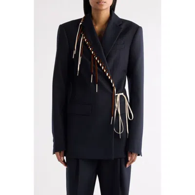 Dries Van Noten Baftan Long Sleeve Notched Lapel Jacket In Blue