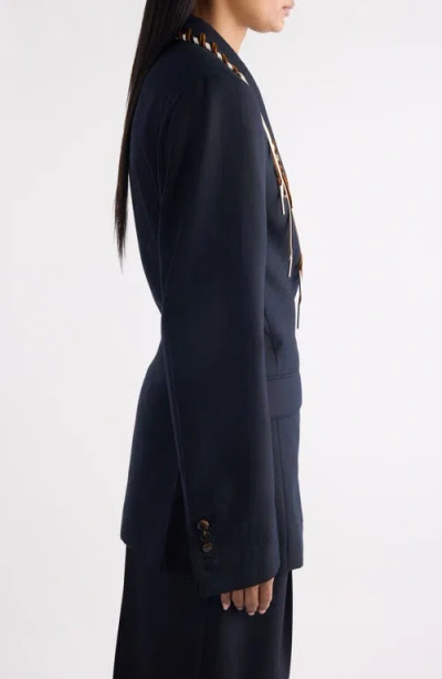 Dries Van Noten Baftan Long Sleeve Notched Lapel Jacket In Blue