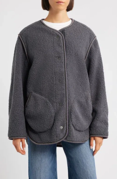 Ugg(r) Emmersyn Uggbraid Trim High Pile Fleece Coat In Gray