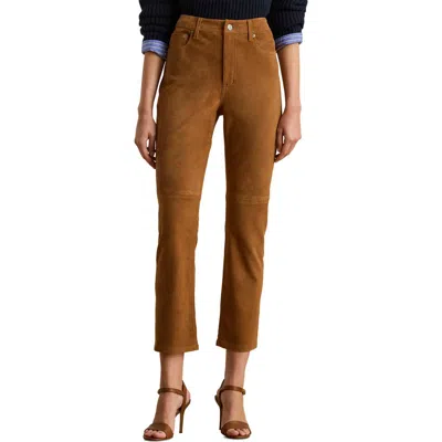 Ralph Lauren Women's High-rise Goat-suede Straight Ankle Pants In Brown
