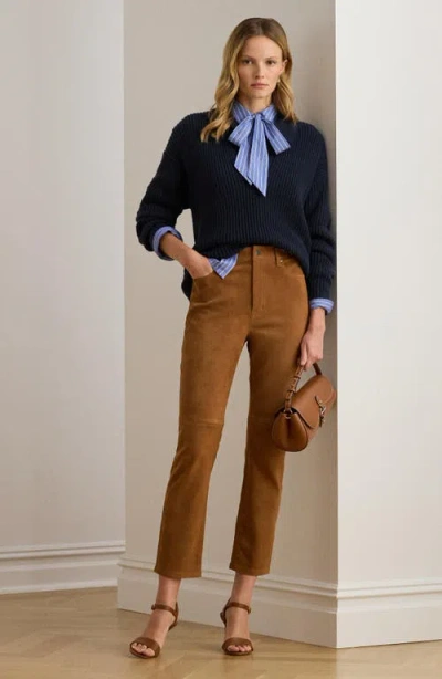 Ralph Lauren Women's High-rise Goat-suede Straight Ankle Pants In Brown