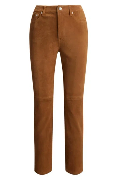Ralph Lauren Women's High-rise Goat-suede Straight Ankle Pants In Brown