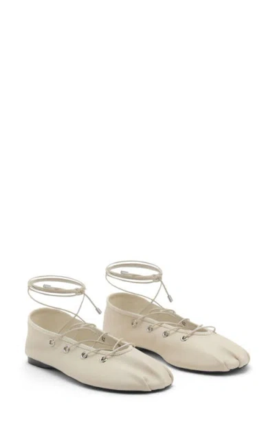 Mango Women's Crossed Straps Leather Ballet Flats In White