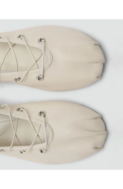 Mango Women's Crossed Straps Leather Ballet Flats In White