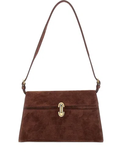 Savette Symmetry Shoulder Bag In Suede In Brown