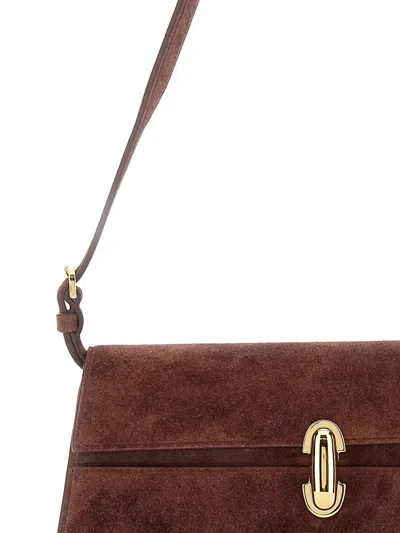 Savette Symmetry Shoulder Bag In Suede In Brown