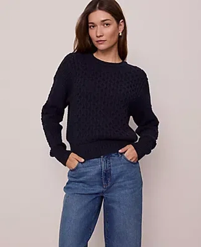 Ann Taylor Weekend Collection Popcorn-stitch Cable Sweater In Black