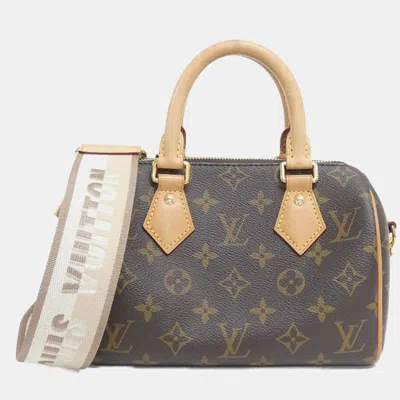 Pre-owned Louis Vuitton Monogram Speedy Bandouliere 20cm Boston Bag In Brown