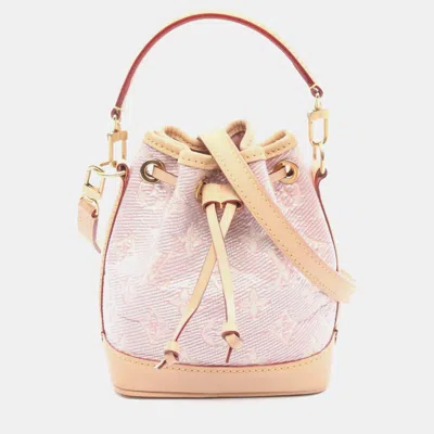 Pre-owned Louis Vuitton Nano Noe Handbag Leather Jacquard With Monogram Jacquard Pink And Brown