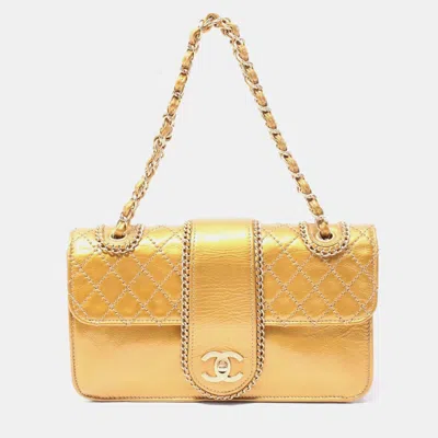 Pre-owned Chanel Matelasse Line Shoulder Bag Patent Leather Gold