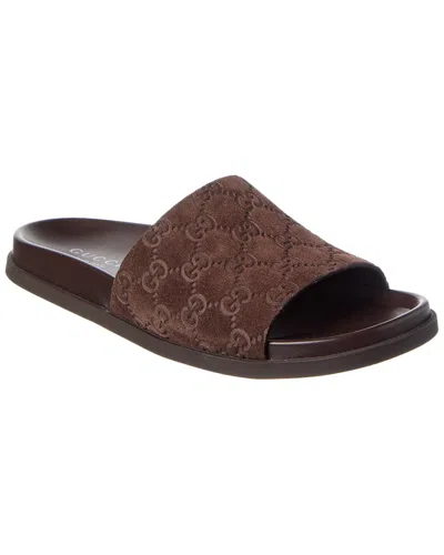 Gucci Brown Calf Leather Bos Taurus Flat Sandals In Brown