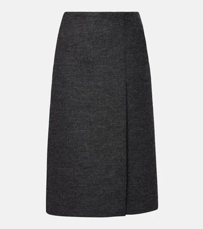 Prada Slit-detail Virgin Wool Midi Skirt In Gray