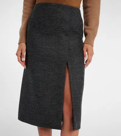 Prada Slit-detail Virgin Wool Midi Skirt In Gray