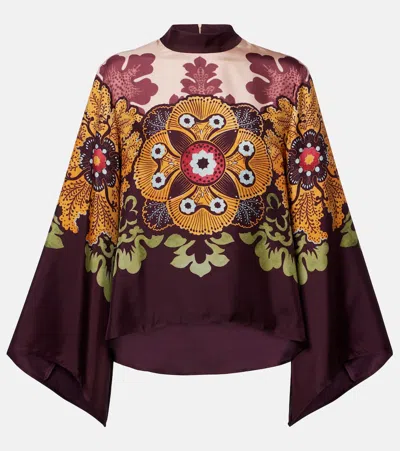 La Doublej La Double J Make An Exit Printed Silk Top In Brown