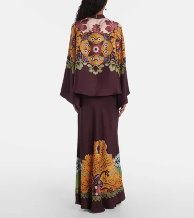 La Doublej La Double J Make An Exit Printed Silk Top In Brown