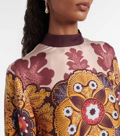 La Doublej La Double J Make An Exit Printed Silk Top In Brown