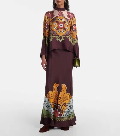 La Doublej La Double J Make An Exit Printed Silk Top In Brown