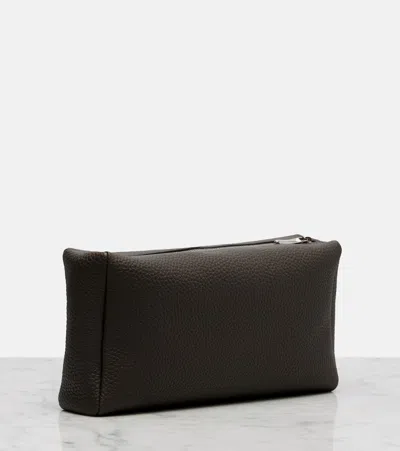 The Row Squared Compact Leather Clutch In Gray