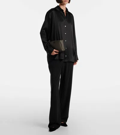 The Row Squared Compact Leather Clutch In Gray