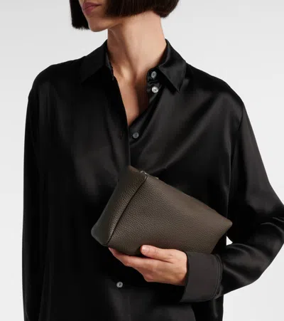 The Row Squared Compact Leather Clutch In Gray