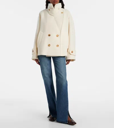 Chloé Oversized Wool Blend Peacoat Chin Strap Collar In White