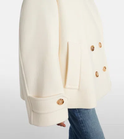 Chloé Oversized Wool Blend Peacoat Chin Strap Collar In White