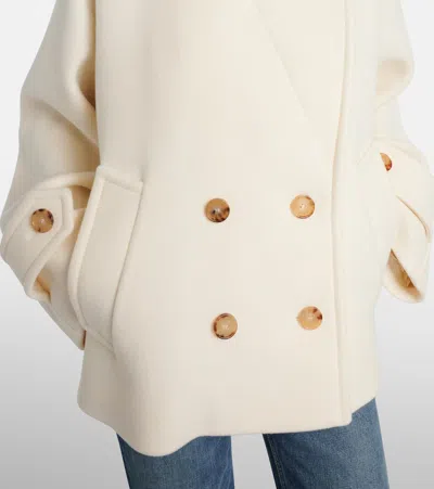 Chloé Oversized Wool Blend Peacoat Chin Strap Collar In White