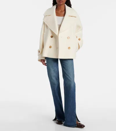 Chloé Oversized Wool Blend Peacoat Chin Strap Collar In White