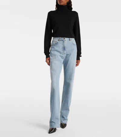 Valentino Straight Trousers With Pockets And Belt Loops In Blue