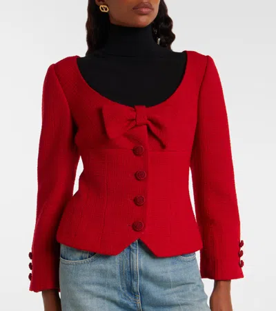 Valentino Womens Bow-embroidered Scoop-neck Tweed Jacket Paris In Red