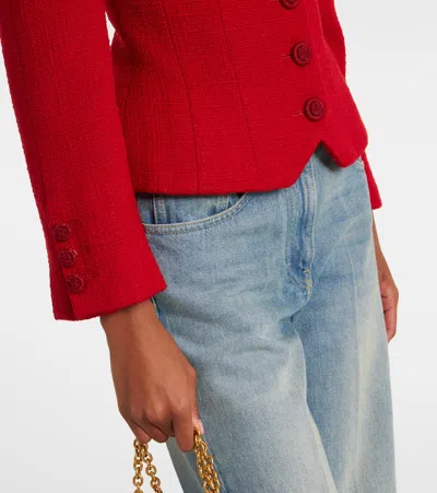 Valentino Womens Bow-embroidered Scoop-neck Tweed Jacket Paris In Red