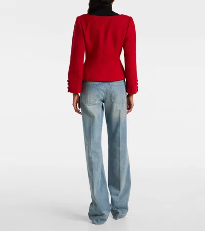 Valentino Womens Bow-embroidered Scoop-neck Tweed Jacket Paris In Red