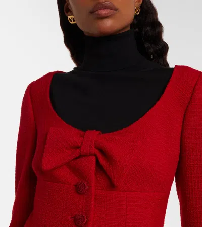 Valentino Womens Bow-embroidered Scoop-neck Tweed Jacket Paris In Red