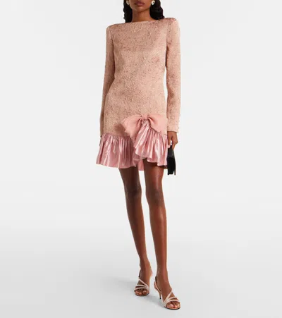 Valentino Long Sleeve Dress Ruffled Hem In Pink