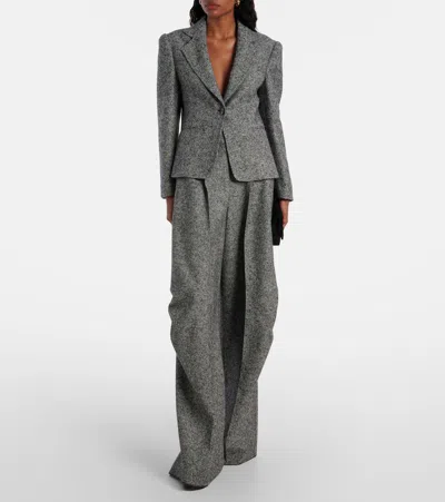 Max Mara Simone Wool And Silk Tweed Wide-leg Pants In Black