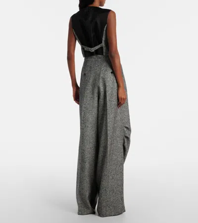 Max Mara Simone Wool And Silk Tweed Wide-leg Pants In Black