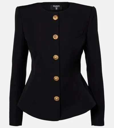 Balmain Single-breasted Grain De Poudre Basque Jacket In Black