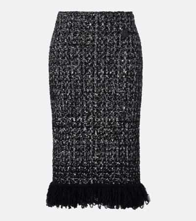 Moncler Fringed Wool-blend Pencil Skirt In Black