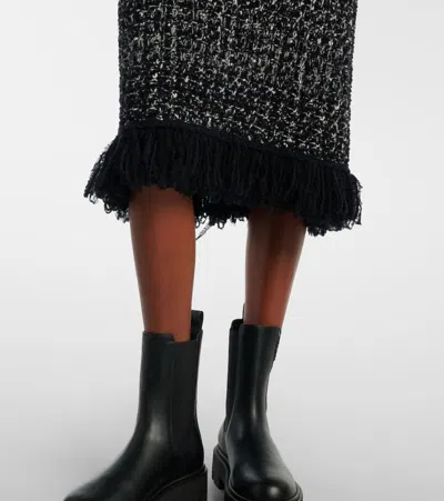 Moncler Fringed Wool-blend Pencil Skirt In Black