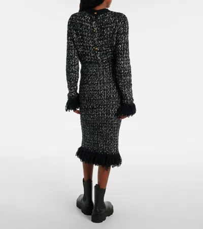 Moncler Fringed Wool-blend Pencil Skirt In Black
