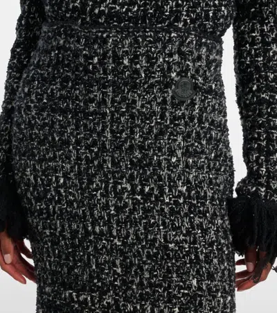 Moncler Fringed Wool-blend Pencil Skirt In Black