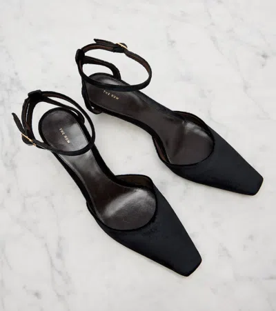 The Row Carla Square Toe Velvet Ankle Strap Sandal In Black